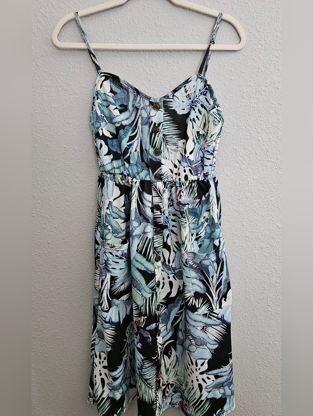 Cute Tropical Print Spaghetti Strap Dress, Medium